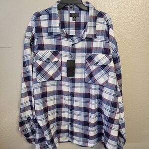 NWT Steve's Jeans Big Tall Plaid Button Up Shirt 5X  Blue Flannel Workwear BB645